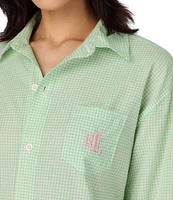 Lauren Ralph Lauren Checked Print Long Sleeve Notch Collar Woven Sleepshirt