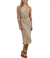 Lauren Ralph Lauren Chiffon Plaid V-Neck Sleeveless Slip Midi Dress