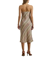 Lauren Ralph Lauren Chiffon Plaid V-Neck Sleeveless Slip Midi Dress