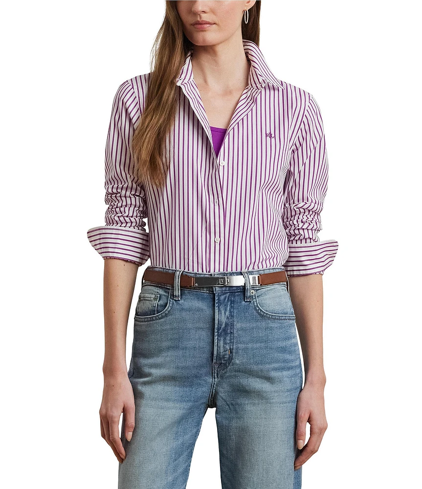 Lauren Ralph Lauren Classic Fit Striped Point Collar Long Sleeve Button-Front Broadcloth Shirt