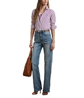 Lauren Ralph Lauren Classic Fit Striped Point Collar Long Sleeve Button-Front Broadcloth Shirt