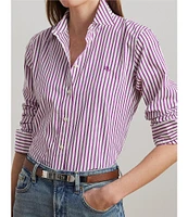 Lauren Ralph Lauren Classic Fit Striped Point Collar Long Sleeve Button-Front Broadcloth Shirt