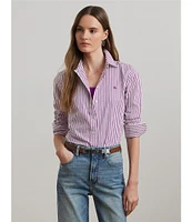 Lauren Ralph Lauren Classic Fit Striped Point Collar Long Sleeve Button-Front Broadcloth Shirt