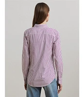 Lauren Ralph Lauren Classic Fit Striped Point Collar Long Sleeve Button-Front Broadcloth Shirt