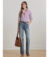 Lauren Ralph Lauren Classic Fit Striped Point Collar Long Sleeve Button-Front Broadcloth Shirt