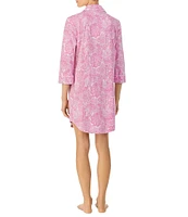 Lauren Ralph Lauren Classic Notch Collar 3/4 Sleeve Button-Front Paisley Print Nightshirt