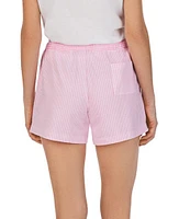 Lauren Ralph Lauren Classic Woven Drawstring Elastic Waist Patch Pocket Logo Embroidered Striped Sleep Shorts