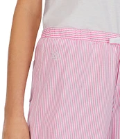 Lauren Ralph Lauren Classic Woven Drawstring Elastic Waist Patch Pocket Logo Embroidered Striped Sleep Shorts