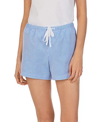 Lauren Ralph Lauren Classic Woven Drawstring Elastic Waist Patch Pocket Logo Embroidered Striped Sleep Shorts