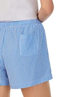 Lauren Ralph Lauren Classic Woven Drawstring Elastic Waist Patch Pocket Logo Embroidered Striped Sleep Shorts