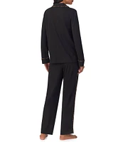 Lauren Ralph Lauren Contrast Trim Long Sleeve Notch Collar Full Length Knit Pajama Set