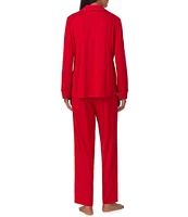 Lauren Ralph Lauren Contrast Trim Long Sleeve Notch Collar Full Length Knit Pajama Set