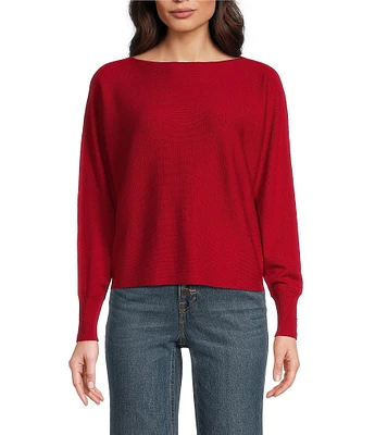 Lauren Ralph Lauren Cotton-Blend Boat Neck Long Dolman Sleeve Button Cuff Sweater