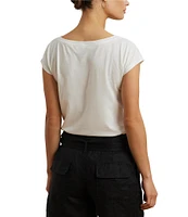 Lauren Ralph Lauren Cotton Blend Jersey Boat Neck Short Sleeve Graphic T-Shirt