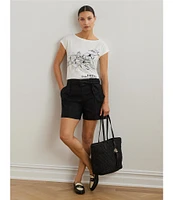 Lauren Ralph Lauren Cotton Blend Jersey Boat Neck Short Sleeve Graphic T-Shirt