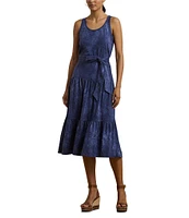 Lauren Ralph Lauren Cotton-Blend Jersey Tie Dye Scoop Neck Sleeveless Tiered Dress