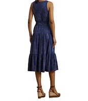 Lauren Ralph Lauren Cotton-Blend Jersey Tie Dye Scoop Neck Sleeveless Tiered Dress