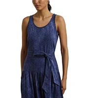 Lauren Ralph Lauren Cotton-Blend Jersey Tie Dye Scoop Neck Sleeveless Tiered Dress