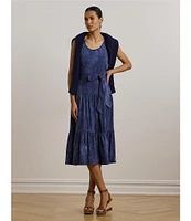 Lauren Ralph Lauren Cotton-Blend Jersey Tie Dye Scoop Neck Sleeveless Tiered Dress