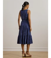 Lauren Ralph Lauren Cotton-Blend Jersey Tie Dye Scoop Neck Sleeveless Tiered Dress