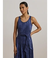 Lauren Ralph Lauren Cotton-Blend Jersey Tie Dye Scoop Neck Sleeveless Tiered Dress
