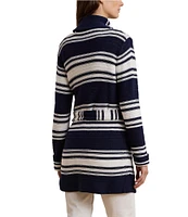 Lauren Ralph Lauren Cotton-Blend Stripe Shawl Collar Long Sleeve Belted Cardigan