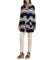 Lauren Ralph Lauren Cotton-Blend Stripe Shawl Collar Long Sleeve Belted Cardigan