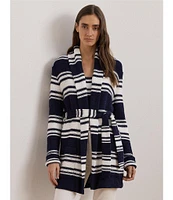 Lauren Ralph Lauren Cotton-Blend Stripe Shawl Collar Long Sleeve Belted Cardigan