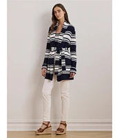 Lauren Ralph Lauren Cotton-Blend Stripe Shawl Collar Long Sleeve Belted Cardigan