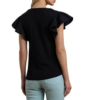 Lauren Ralph Lauren Cotton Blend V-Neck Lace Trim Tee