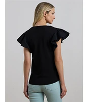 Lauren Ralph Lauren Cotton Blend V-Neck Lace Trim Tee
