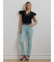 Lauren Ralph Lauren Cotton Blend V-Neck Lace Trim Tee