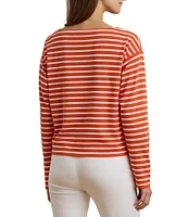 Lauren Ralph Lauren Cotton Jersey Stripe Boat Neck Long Sleeve Top