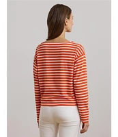 Lauren Ralph Lauren Cotton Jersey Stripe Boat Neck Long Sleeve Top