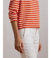 Lauren Ralph Lauren Cotton Jersey Stripe Boat Neck Long Sleeve Top