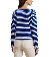 Lauren Ralph Lauren Cotton Jersey Stripe Boat Neck Long Sleeve Top