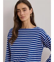 Lauren Ralph Lauren Cotton Jersey Stripe Boat Neck Long Sleeve Top