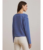 Lauren Ralph Lauren Cotton Jersey Stripe Boat Neck Long Sleeve Top