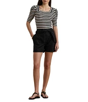 Lauren Ralph Lauren Cotton Jersey Striped Square Neck Puff Sleeve Tee