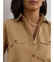 Lauren Ralph Lauren Cotton Point Collar Long Sleeves Button Front Shirt
