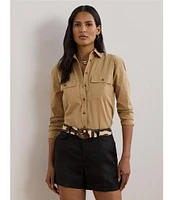 Lauren Ralph Lauren Cotton Point Collar Long Sleeves Button Front Shirt