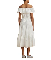 Lauren Ralph Lauren Cotton Voile Off-The-Shoulder Midi A-Line Dress