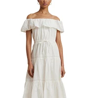 Lauren Ralph Lauren Cotton Voile Off-The-Shoulder Midi A-Line Dress