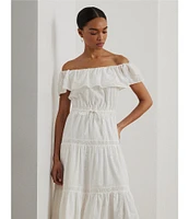 Lauren Ralph Lauren Cotton Voile Off-The-Shoulder Midi A-Line Dress