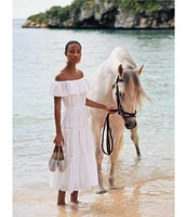 Lauren Ralph Lauren Cotton Voile Off-The-Shoulder Midi A-Line Dress