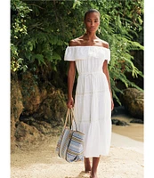 Lauren Ralph Lauren Cotton Voile Off-The-Shoulder Midi A-Line Dress