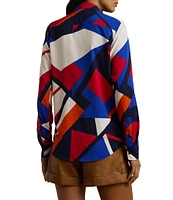 Lauren Ralph Lauren Crepe de Chine Abstract Print Point Collar Long Sleeve Button-Front Shirt