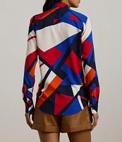 Lauren Ralph Lauren Crepe de Chine Abstract Print Point Collar Long Sleeve Button-Front Shirt