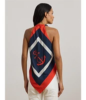 Lauren Ralph Lauren Crepe De Chine Anchor Print Rope Halter Neck Sleeveless V-Hem Blouse