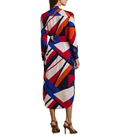 Lauren Ralph Lauren Crepe de Chine Printed Point Collar Long Sleeve Button-Front Self-Tie Waist Midi Shirtdress